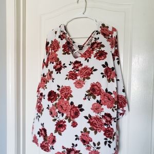 Torrid rose floral blouse with criss cross neck